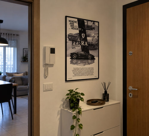 Quadro Ferrari Daytona SP3 ambientato in ingresso moderno