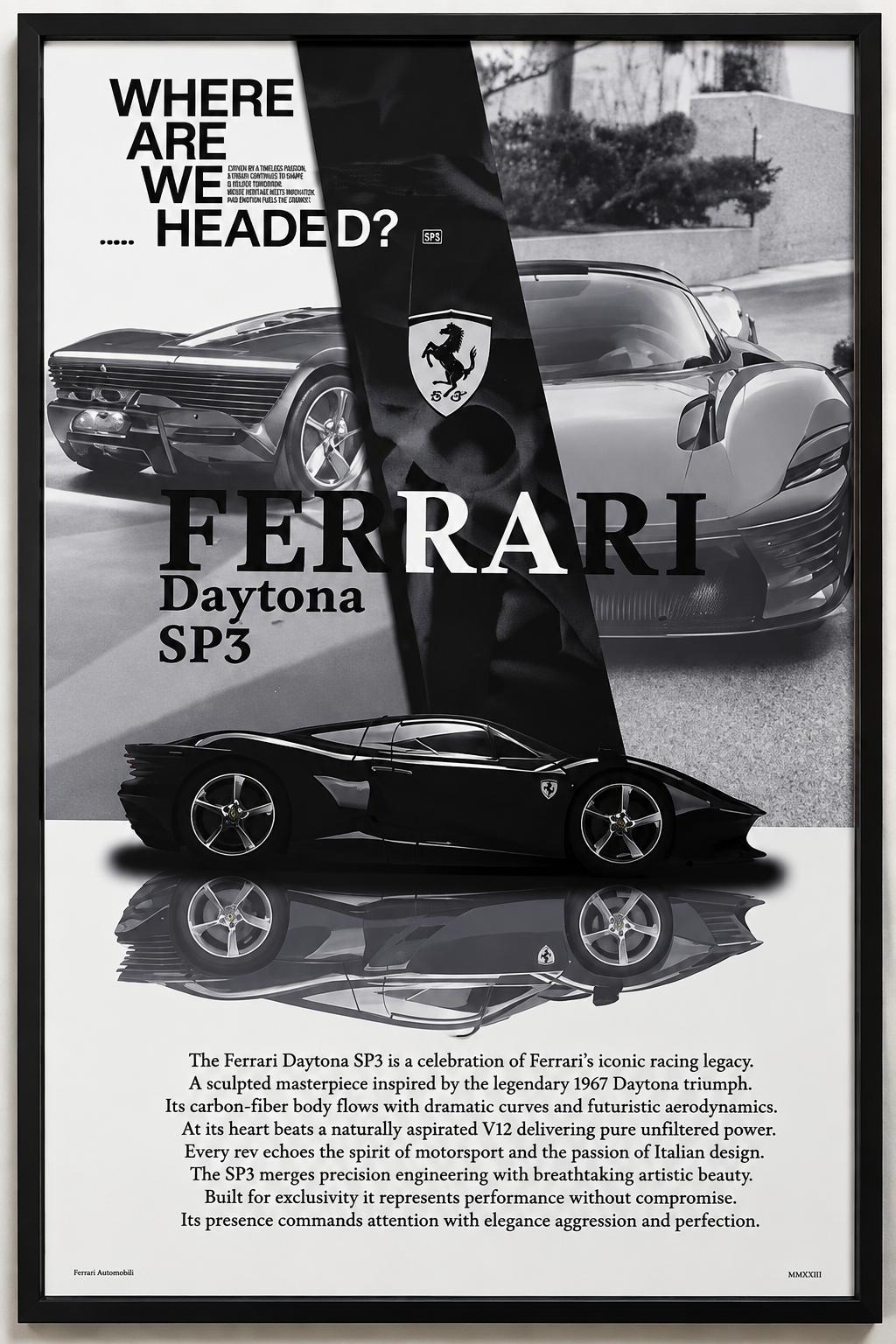 Quadro Ferrari Daytona SP3 con cornice nera